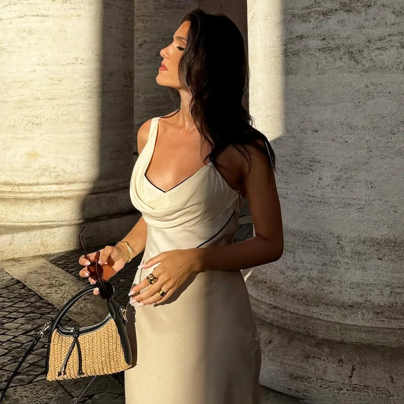 V Neck Patchwork Ruched Contrast Color Dress