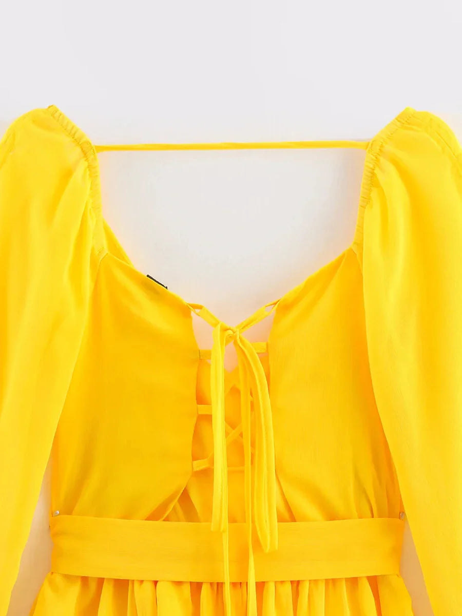 Yellow Ruffle Mini Dress | Long Sleeve A-Line for Summer Glow