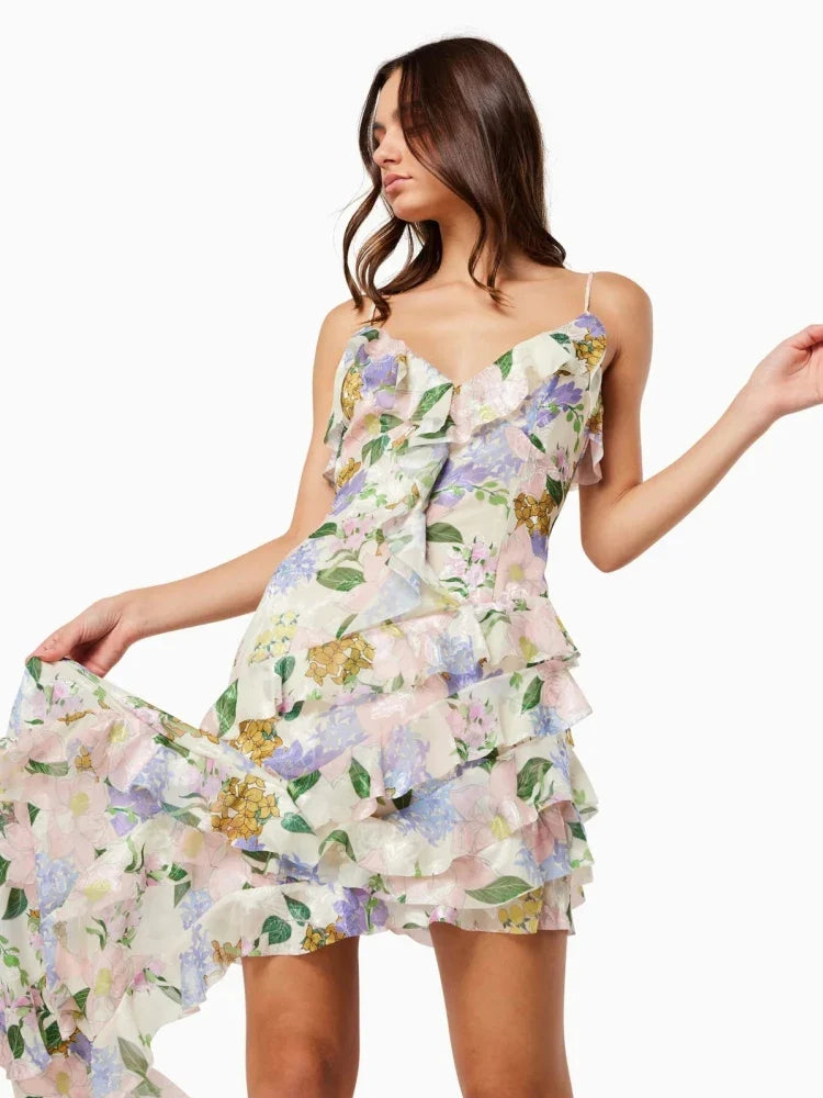 Floral Ruffle Maxi Dress | Romantic Strappy Evening Gown