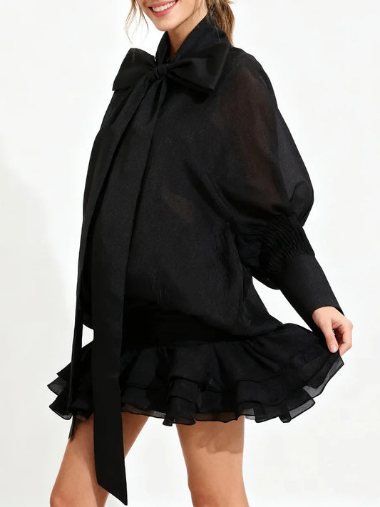 Black Long Sleeve Bowknot Mini Dress