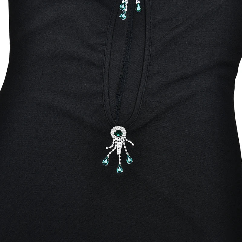 Black Hollow Out Pearl Tassel Maxi Bodycon Dress - Club & Party Wear