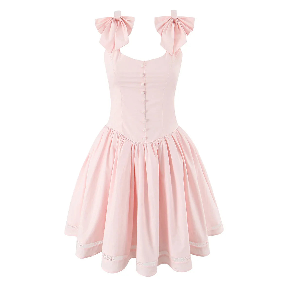 Pink dress with bow straps on a white background