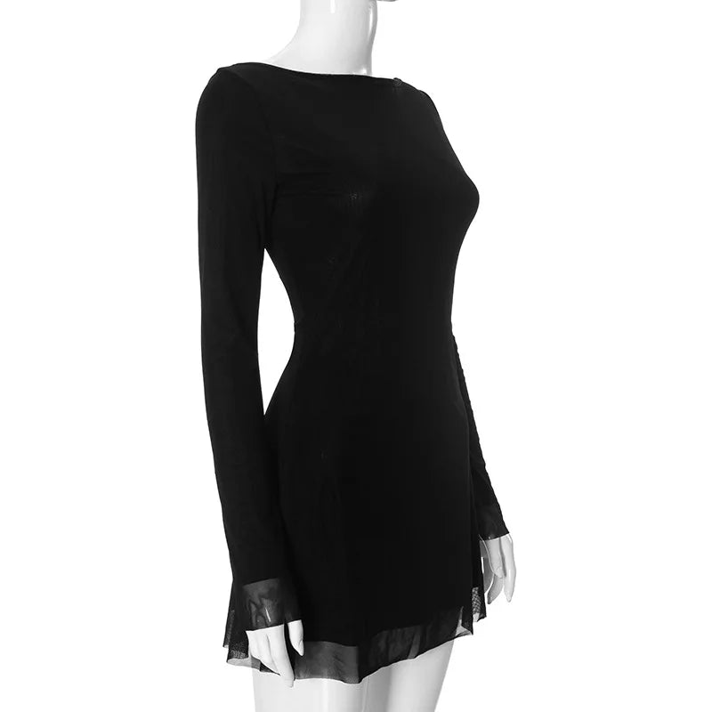 Mesh Double Layer Mini Dress | Y2K Open Back Party Look