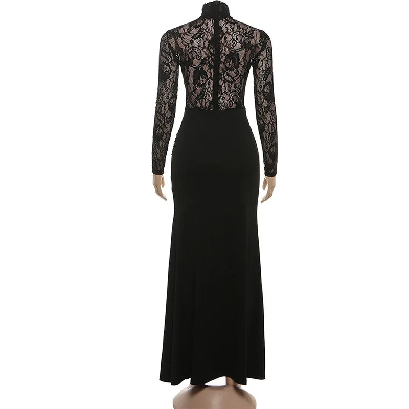 Black Lace Turtleneck Maxi Dress