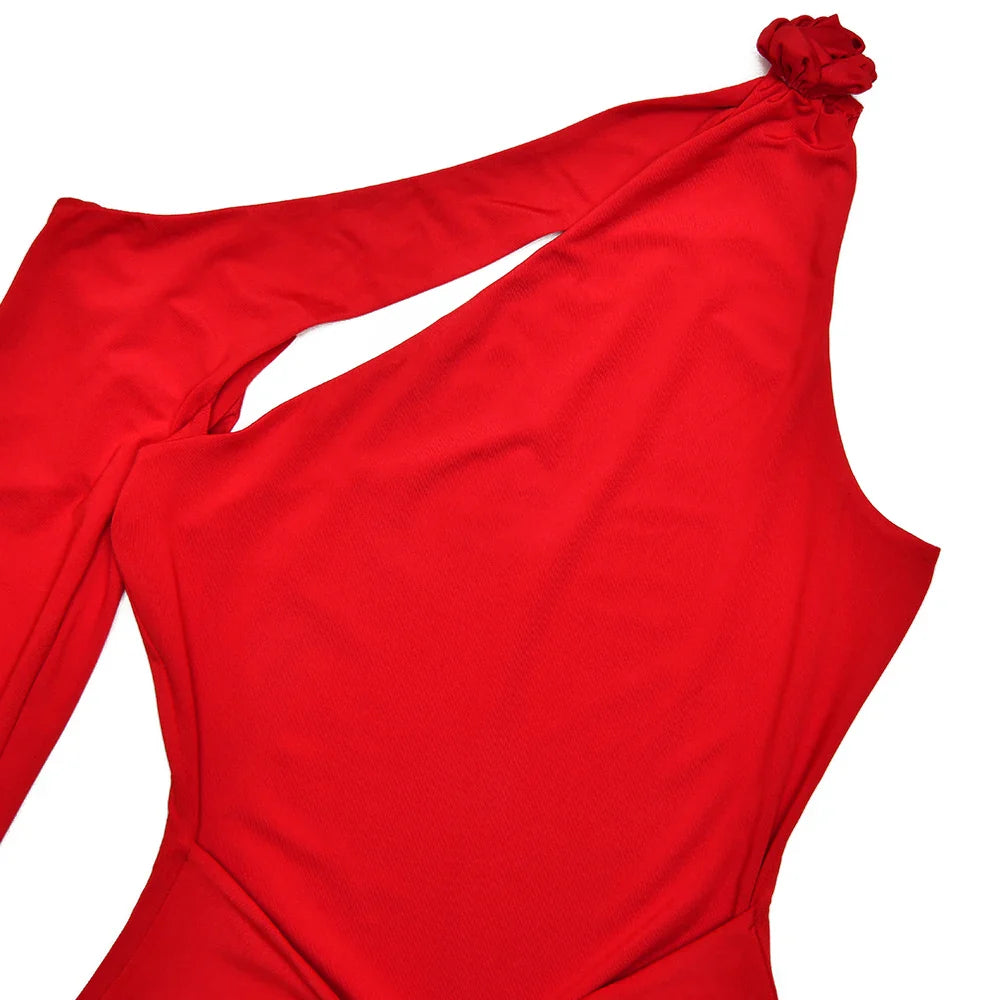 One-Shoulder 3D Flower Cut-Out Maxi Dress