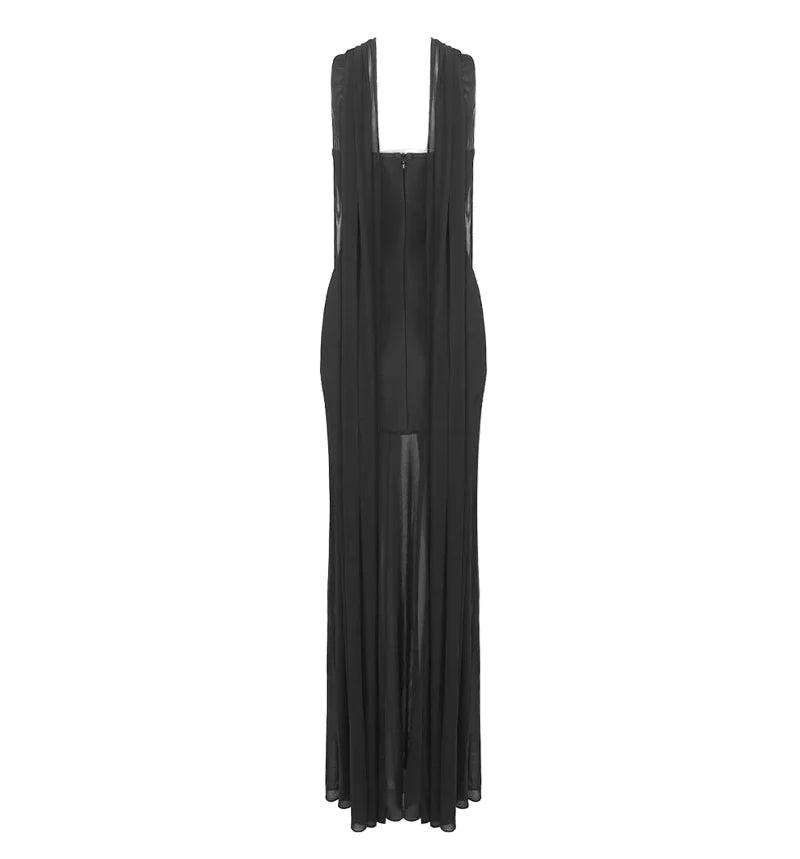 Sculpted Asymmetric Strapless Draped Maxi Gown