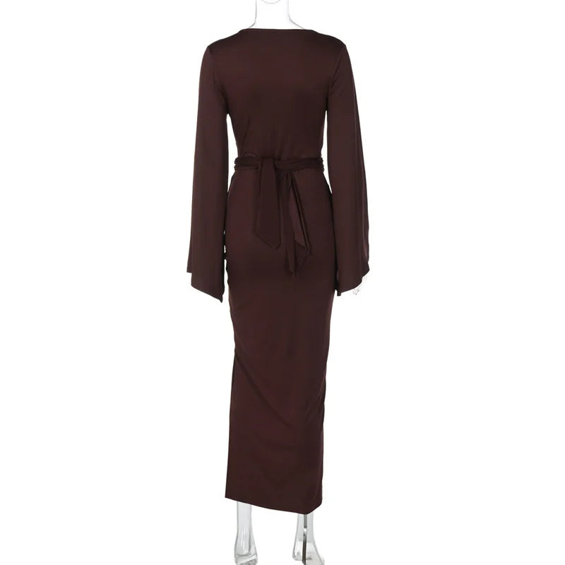 Ruched Long-Sleeve Maxi Dress