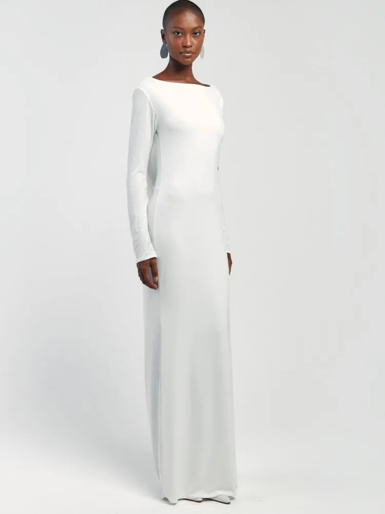 Long-Sleeve Backless Cut-Out Maxi Dress