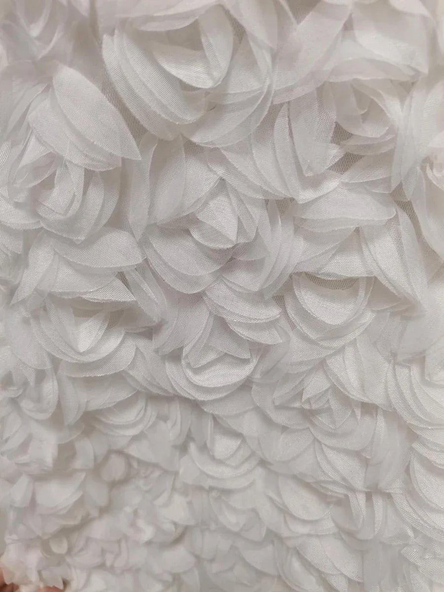 White Flower Applique Halter Dress with Sculpted V-Neck