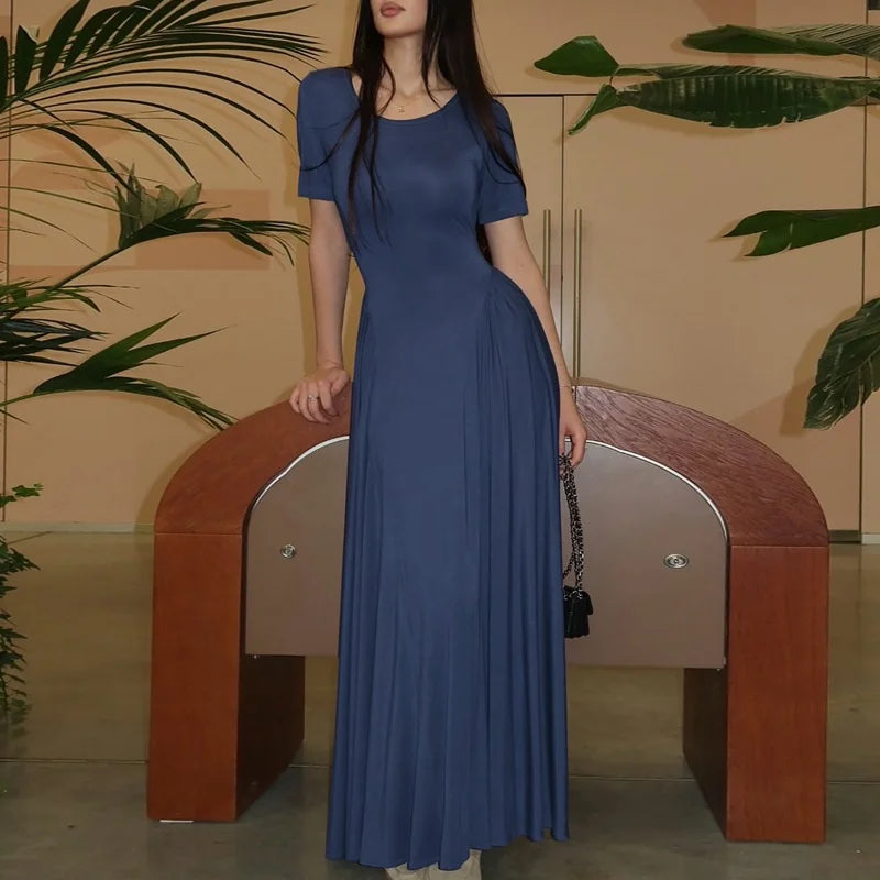 Solid Pleated Maxi Dress | High Waist Everyday Look