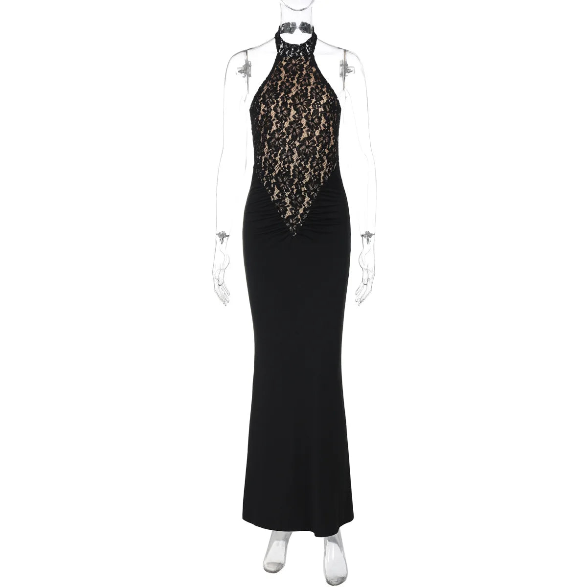 Lace Sculpted Maxi Dress | Backless Evening Elegance