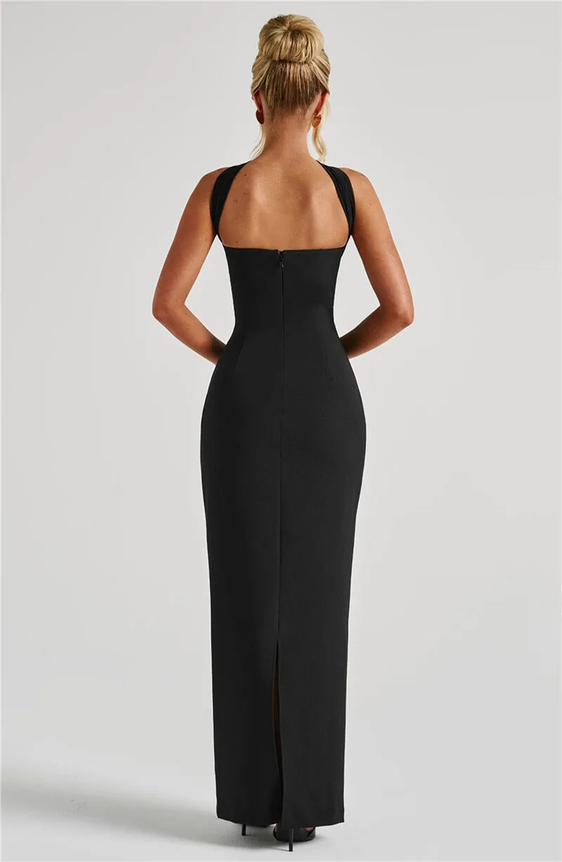Scarf Collar Strapless Maxi Dress - Backless Bodycon Club & Party