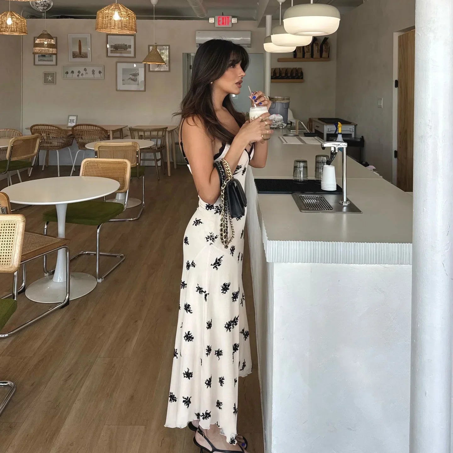 Summer Lace Print A-Line Dress | Sleeveless V-Neck Camisole