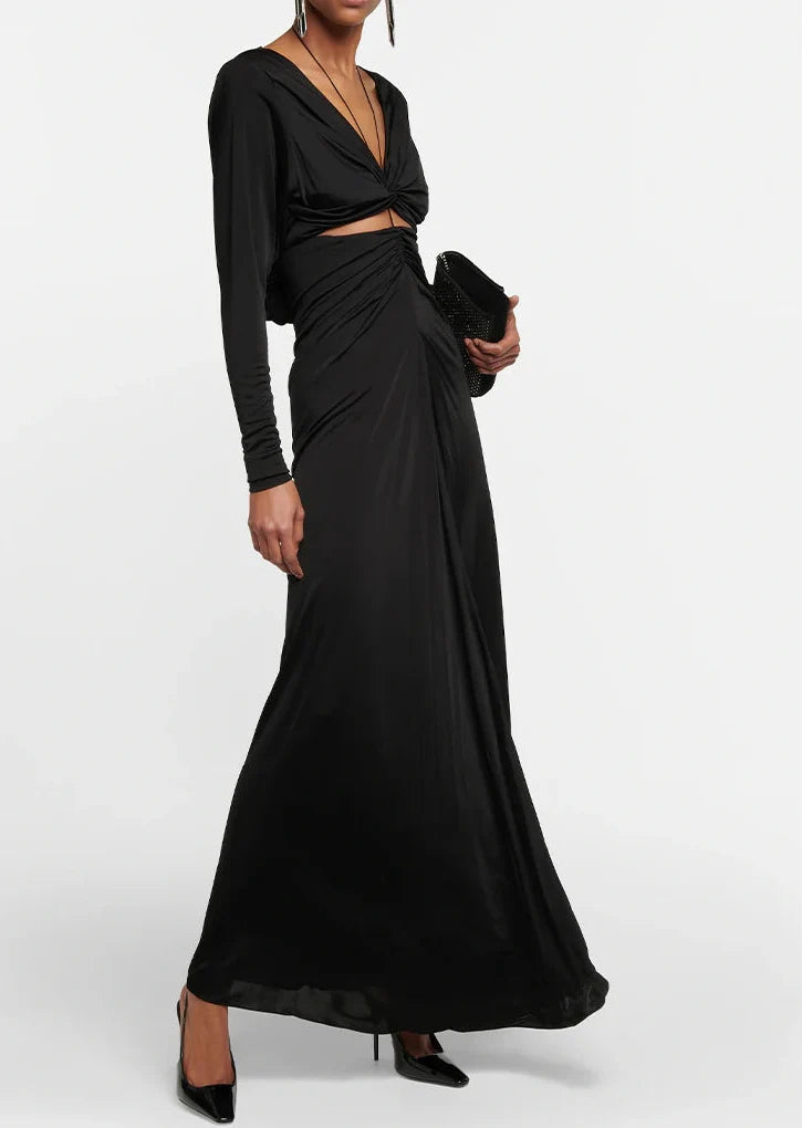 Black Long Sleeve Cut-Out Wrap Maxi Dress