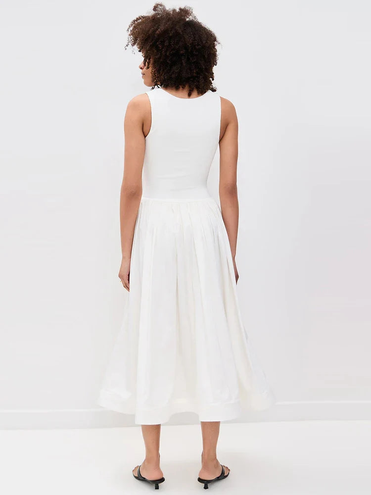 White Butterfly Beaded A-Line Dress – Square Neck Elegant Midi Dress