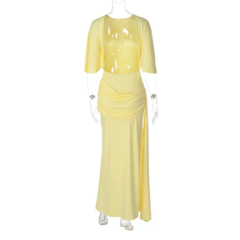 Ruched Yellow Maxi Dress | Draped Open Back Occasionwea
