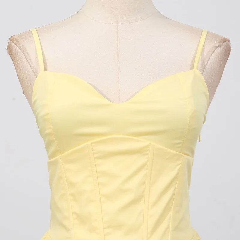 Yellow Corset-style Party Dress | Elegant Sleeveless Flair