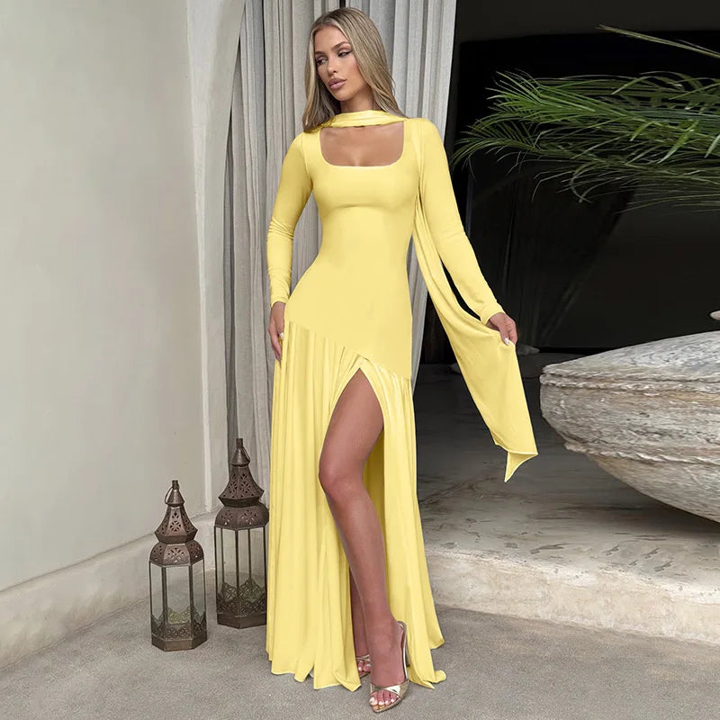 Contrast Square Neck Split Maxi | Modern Monochrome Glam