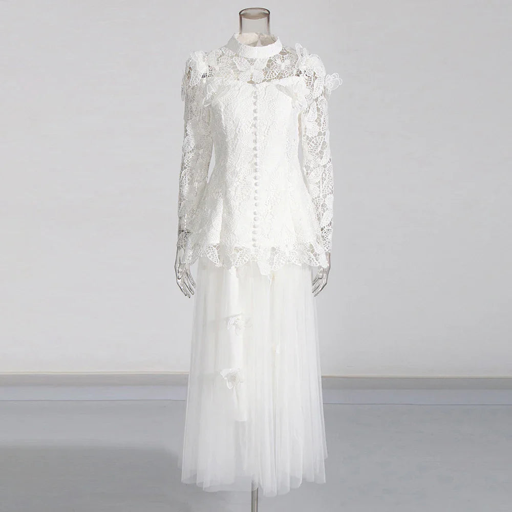 Office Lady A-Line Ankle-Length Dress | Black, White, Blue