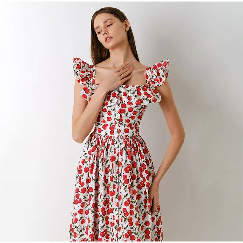 Elegant Ruffled Paisley Maxi Dress for Summer Soirees