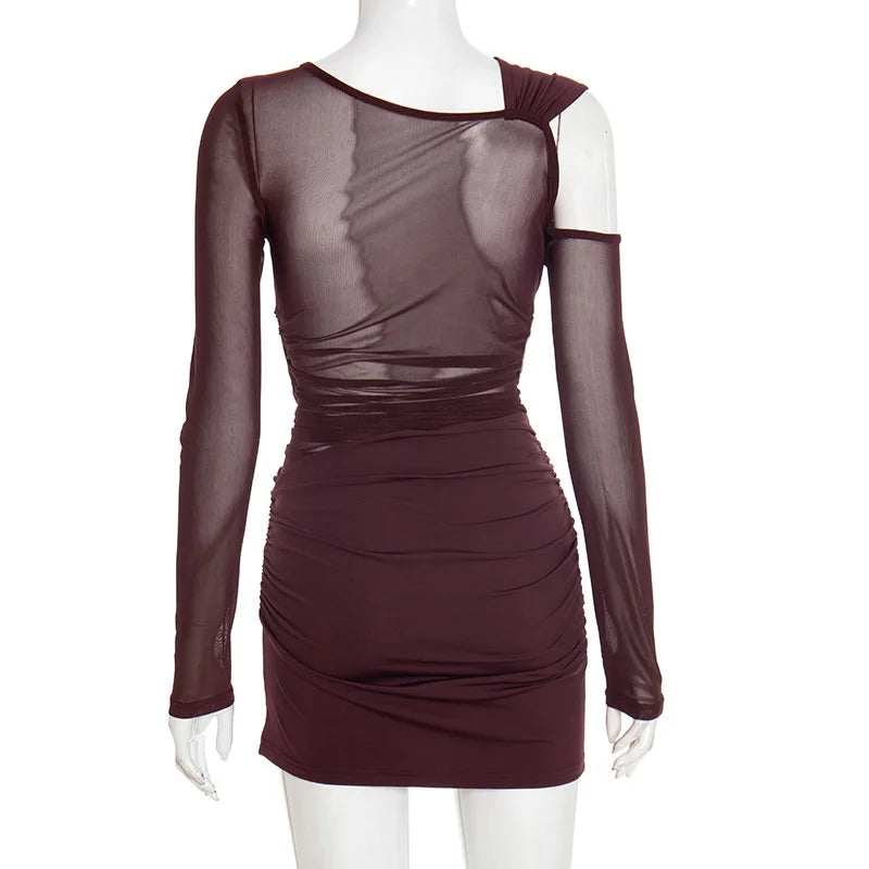 Ruched Inclined Shoulder Mini Dress
