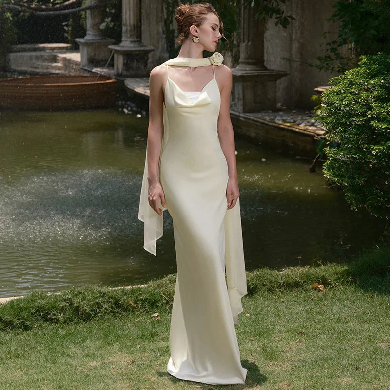 Satin Backless Spaghetti Strap Sling Dress