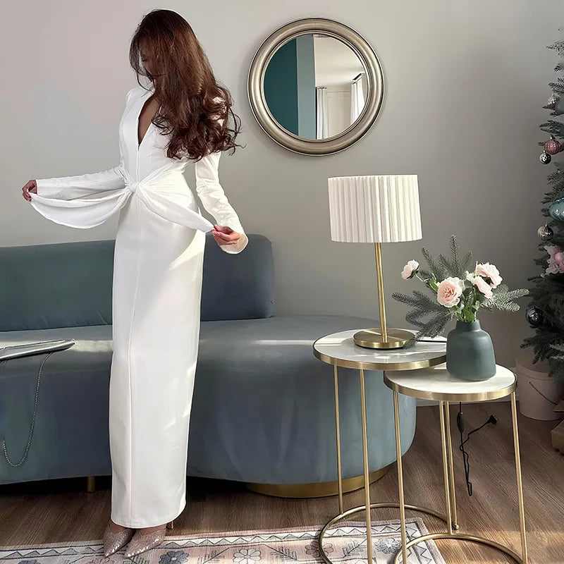 Long Sleeve Front Tie Up Maxi Dress