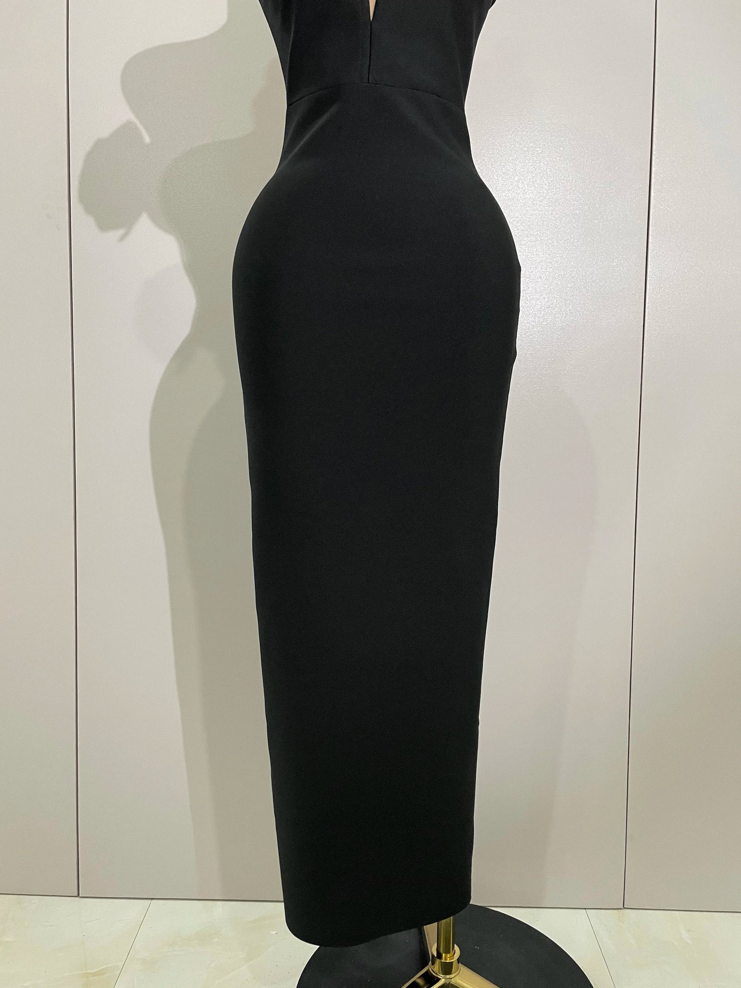 Black Strapless Ankle-Length Dress