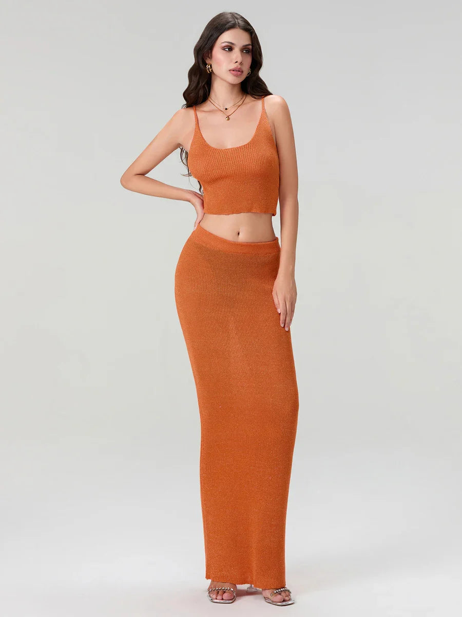 Spaghetti Strap Crop Top And Long Skirt Set
