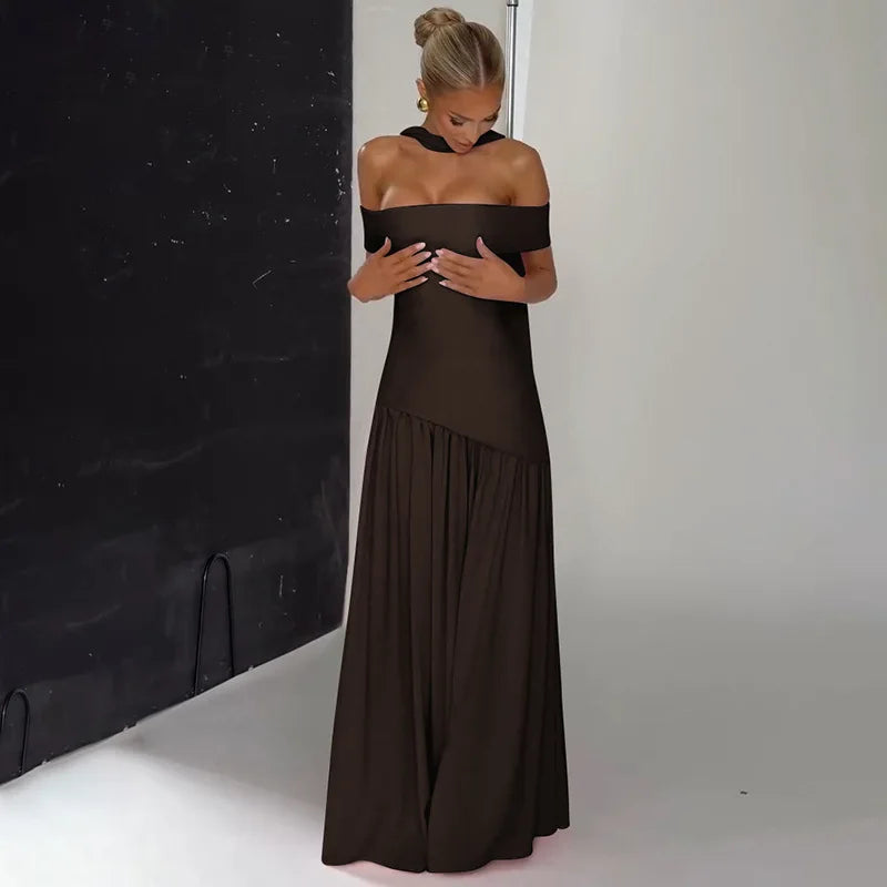 Off Shoulder Pleated Maxi With Scarf