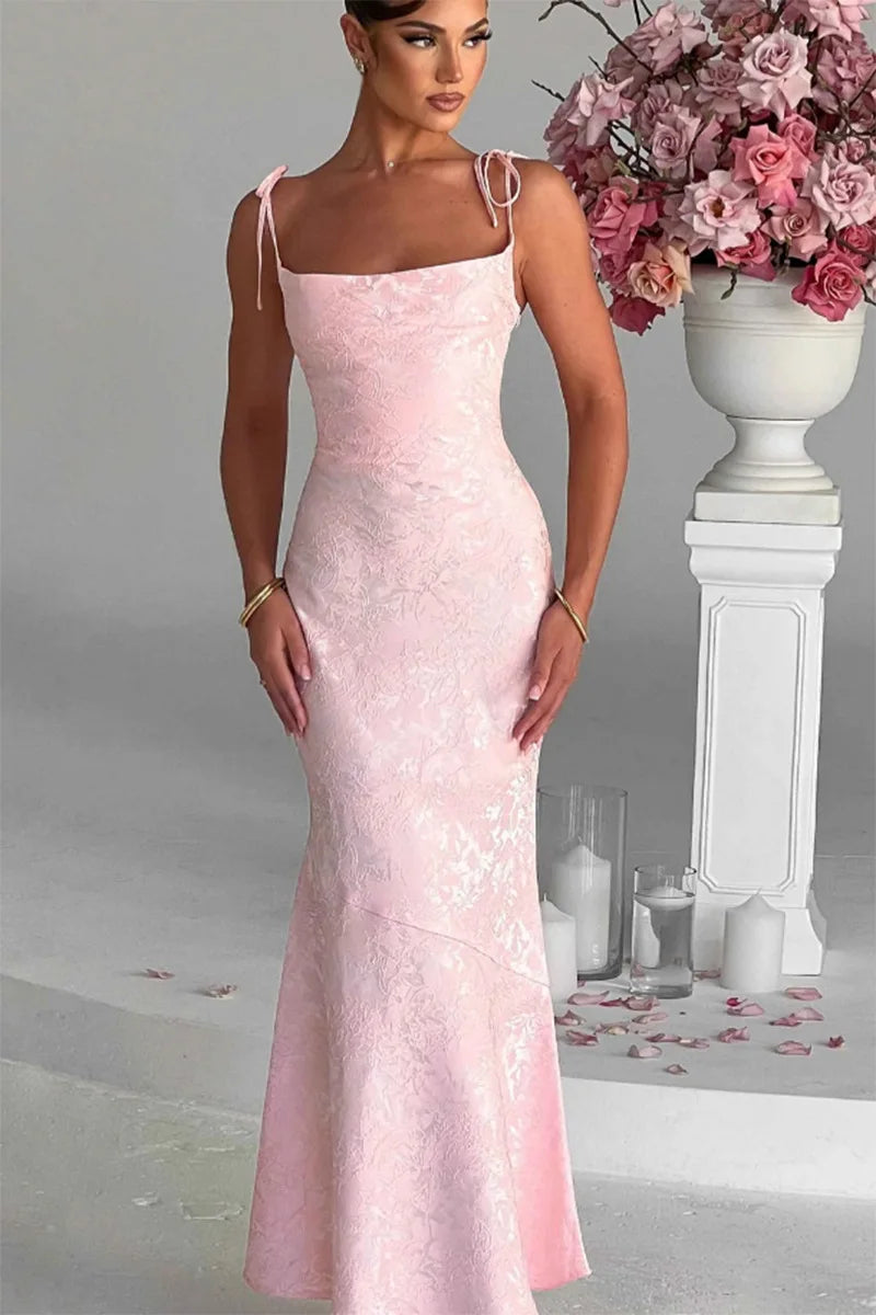 Fuchsia Pink Strappy Slip Dress | Elegant Ankle-Length Gown for Summer Events