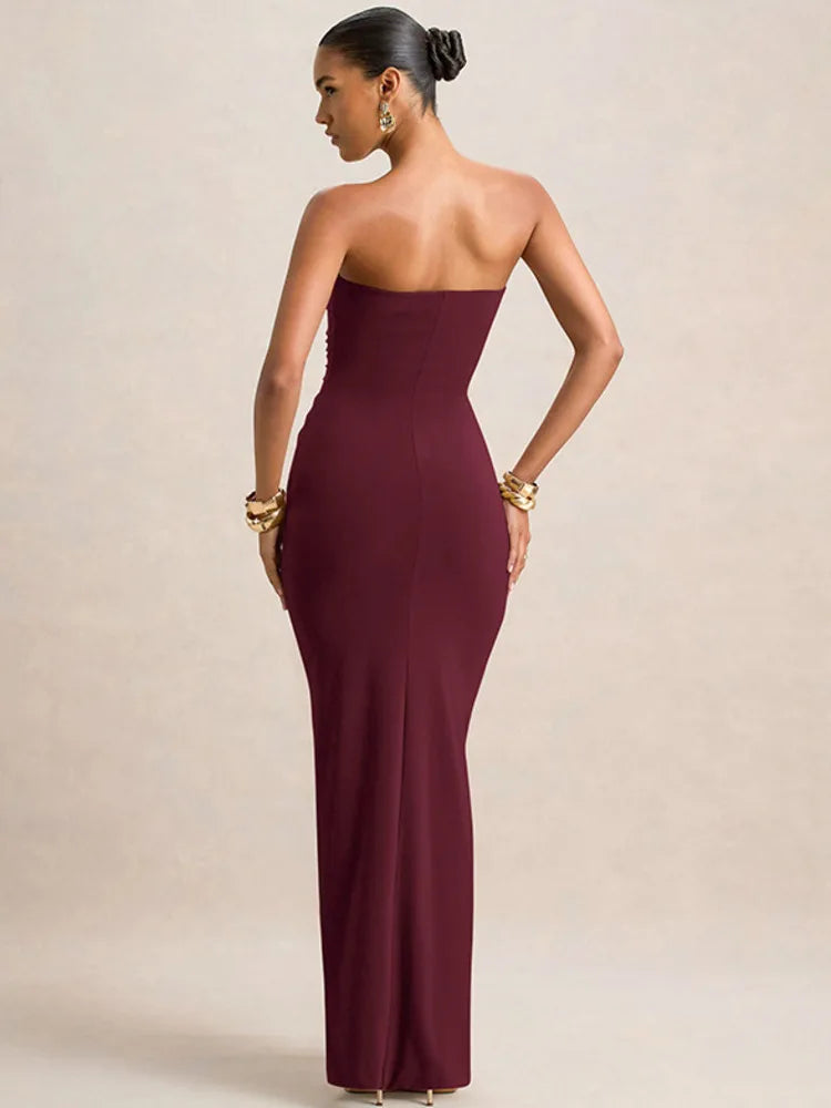 Strapless Off-Shoulder Ruched Maxi Dress