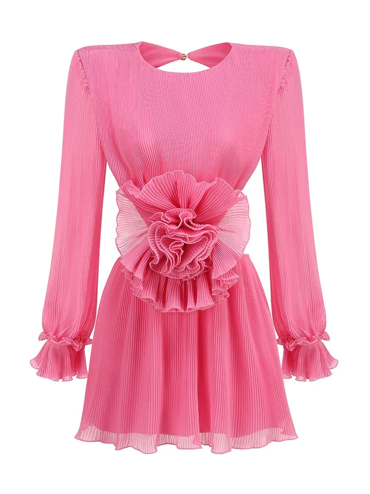 Pink Cutout Mini Dress with Sculpted Flower Detail