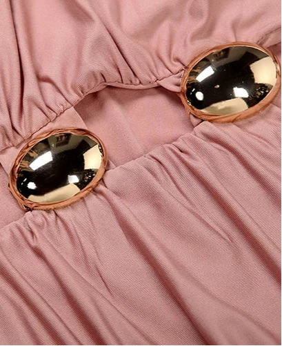 Peach Halter Ruched Maxi Open Back Dress