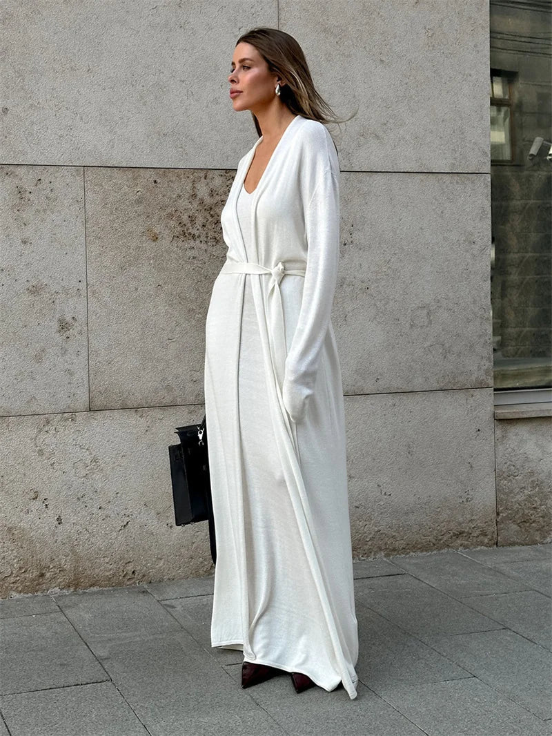 Pink Knit Maxi Dress & Cardigan Co-Ord Set – Elegant 2-Piece Winter Look