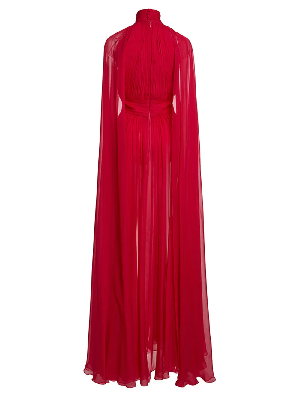 Elegant Turtleneck Sheath Maxi Dress with Cloak Sleeves and Draped Detail