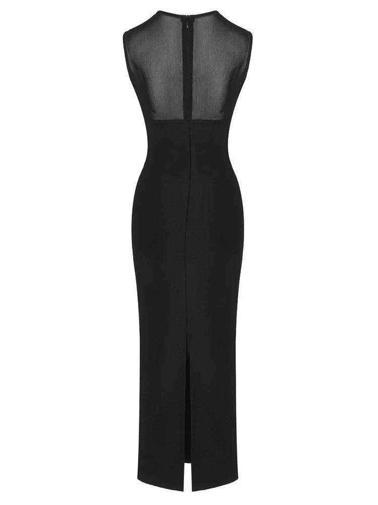 Black Mesh Illusion Bodycon Dress – Irregular Sheer Patchwork