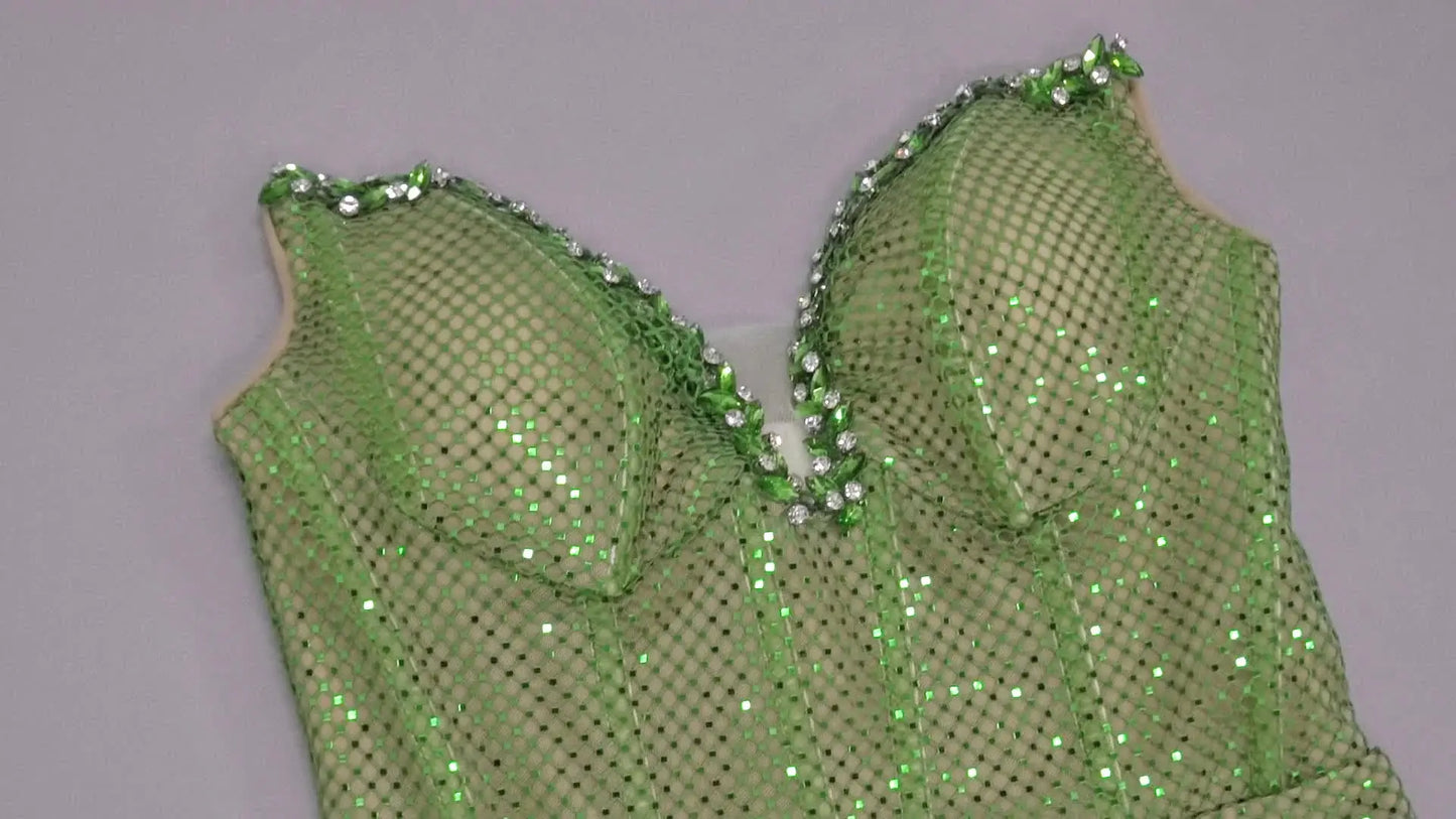Sequin Green Strapless Mermaid Gown with Sculpted Waist