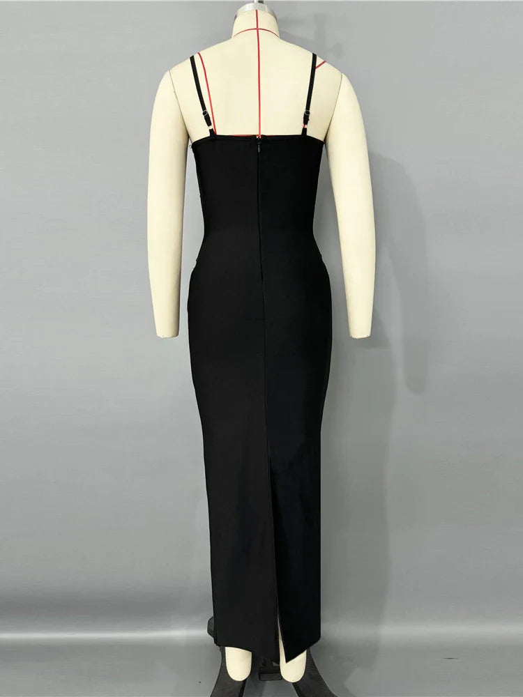 Black Crystal Bandage Mini Dress | Spaghetti Strap Bodycon