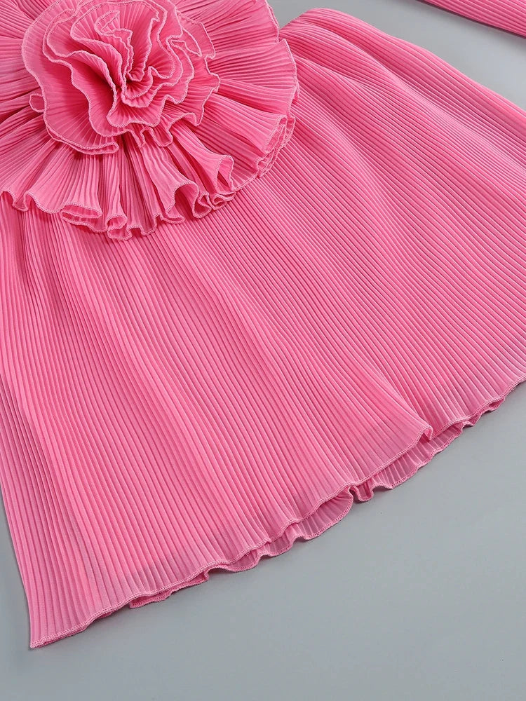 Pink Cutout Mini Dress with Sculpted Flower Detail