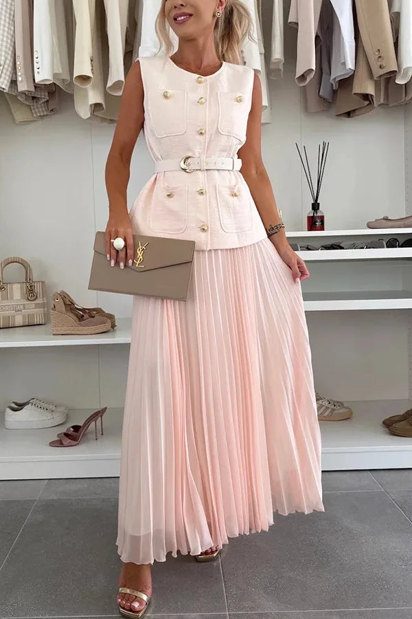 Elegant Tweed Jacket & Chiffon Maxi Skirt Two-Piece Set for Women