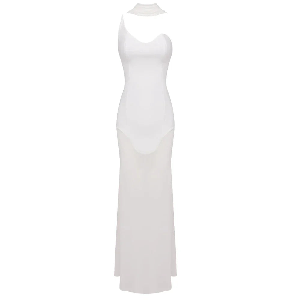 White halter neck dress on a white background