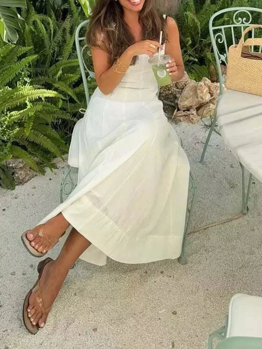 White Minimalist Maxi Dress | Effortless Summer Outfit