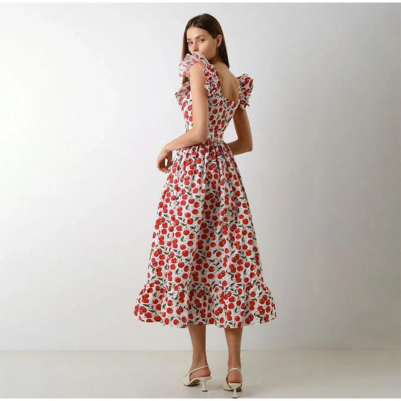 Elegant Ruffled Paisley Maxi Dress for Summer Soirees