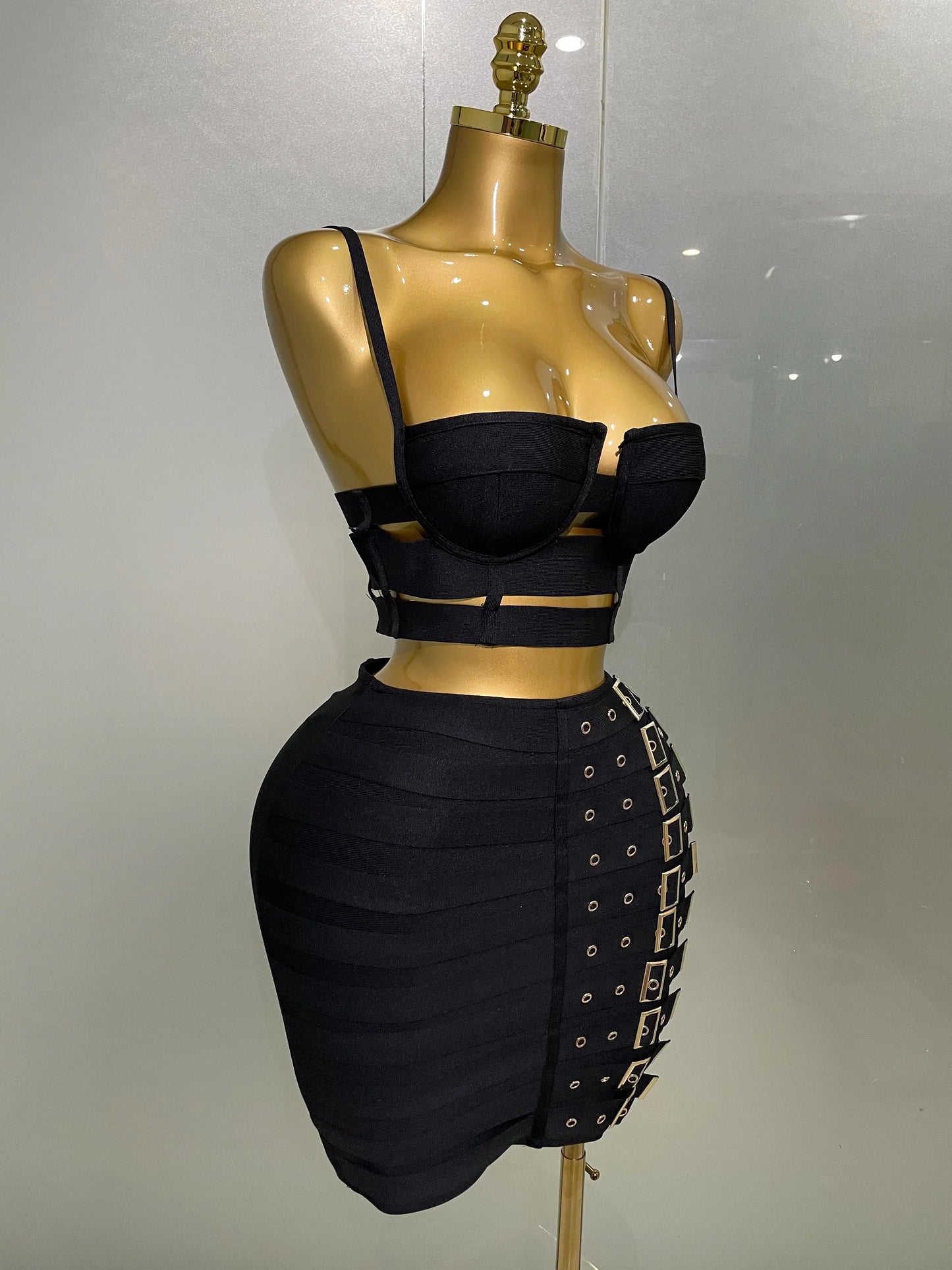 Black & White Strapless Bandage Top & Pencil Skirt Set