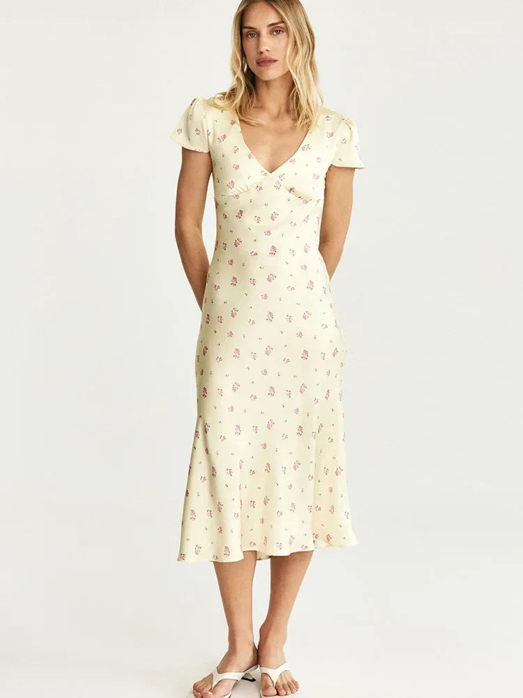 Floral Printed Satin Dress | The Amelia Dress