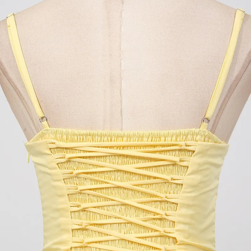 Yellow Corset-style Party Dress | Elegant Sleeveless Flair