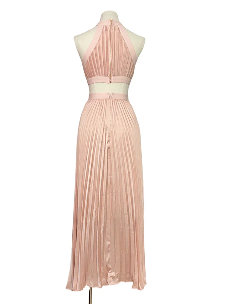 Pleated Halter Cutout Gown | Coastal Summer Eleganc
