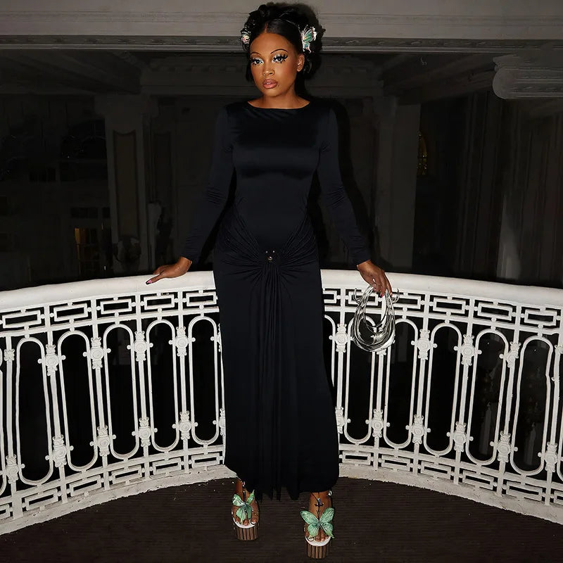 Light Blue Ruched Slit Dress | High Stretch Pencil Maxi