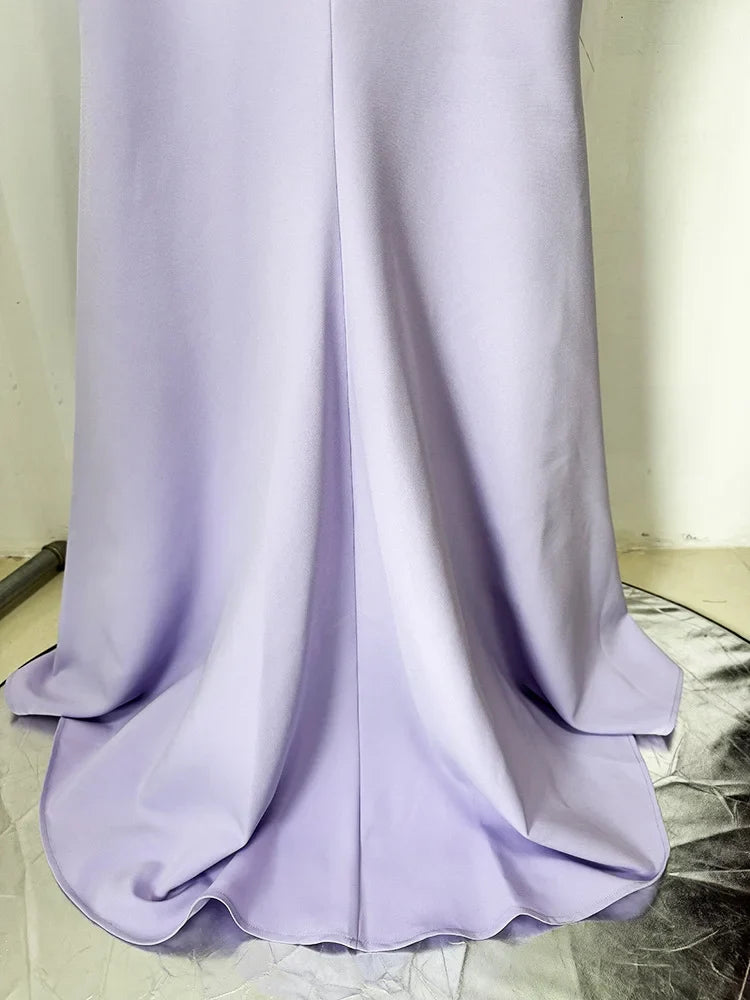 Elegant Diamond Beaded Sleeve Lilac Maxi Dress – Mermaid Silhouette Evening Gown